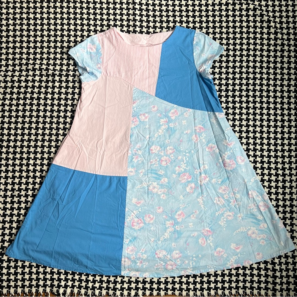 Vintage 80s handmade pastel dress patchwork a-line tent dress with pockets Large
